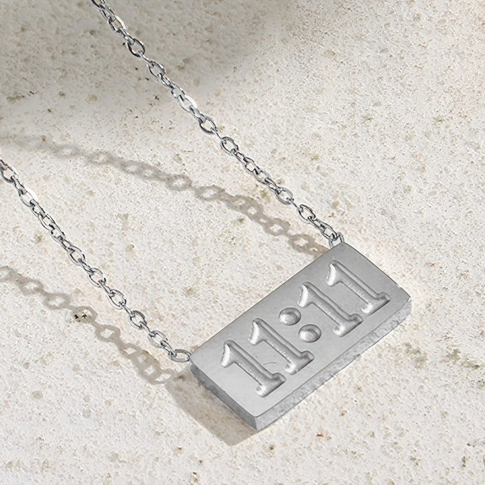 Silver 1111 Angel Number Pendant Necklace Stainless Steel - Picture 3 of 12
